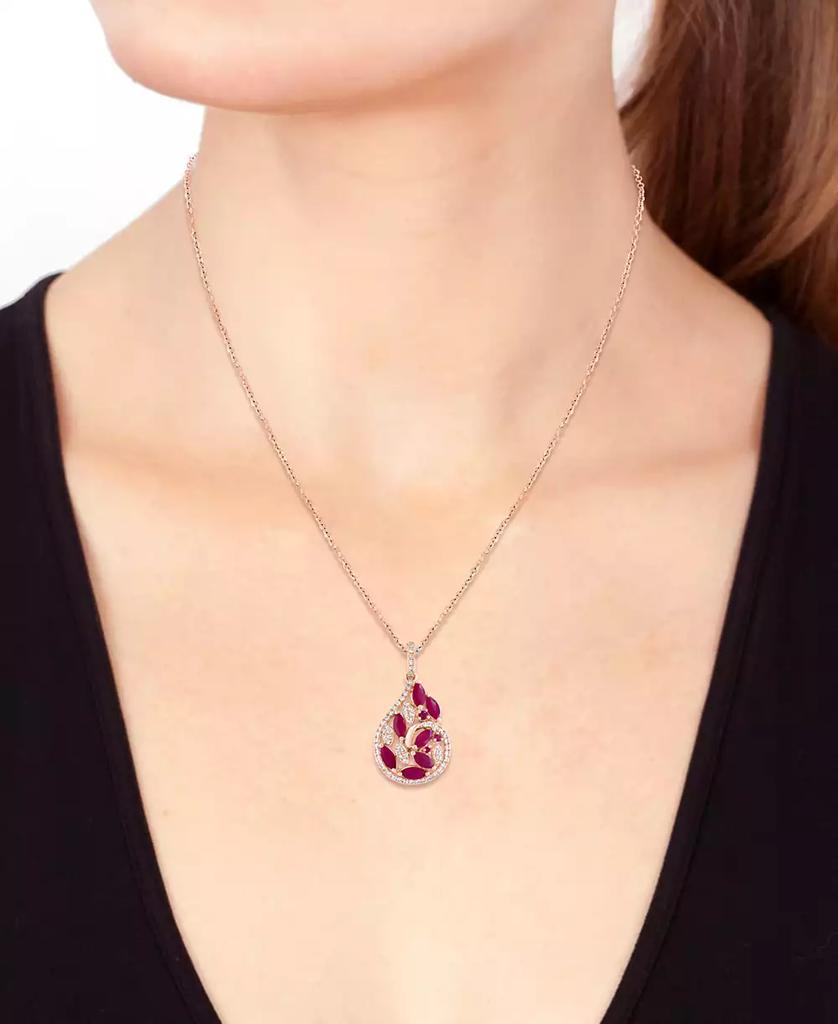 Effy EFFY® Ruby (1-1/8 ct. t.w.) & Diamond (1/4 ct. t.w.) Marquise Teardrop Cluster 18" Pendant Necklace in 14k Rose Gold