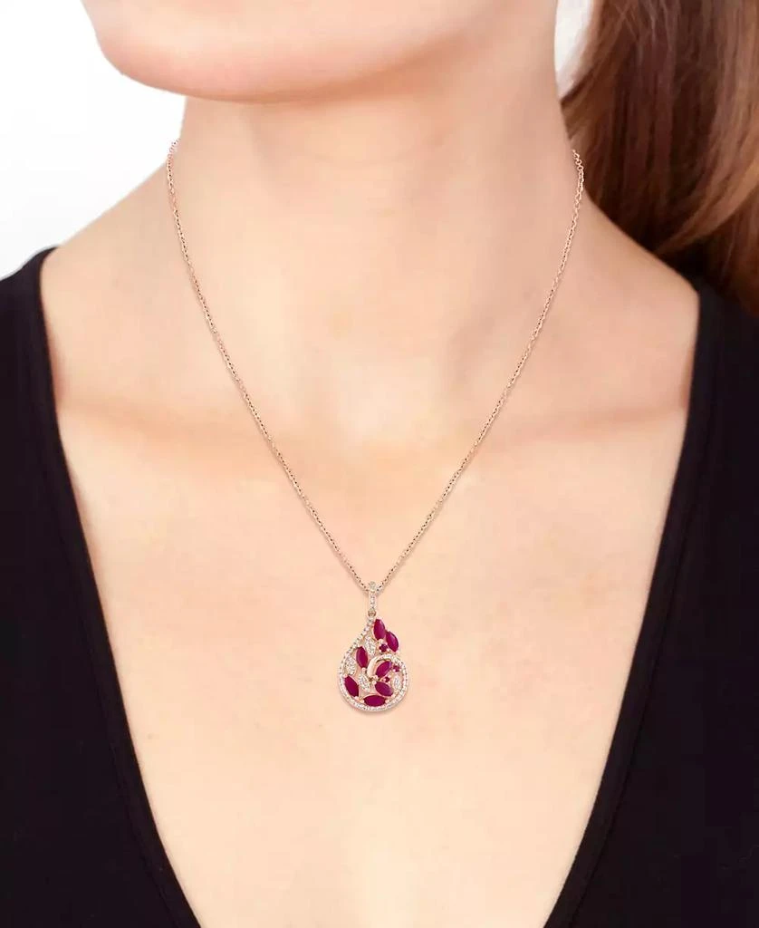 Effy EFFY® Ruby (1-1/8 ct. t.w.) & Diamond (1/4 ct. t.w.) Marquise Teardrop Cluster 18" Pendant Necklace in 14k Rose Gold 2