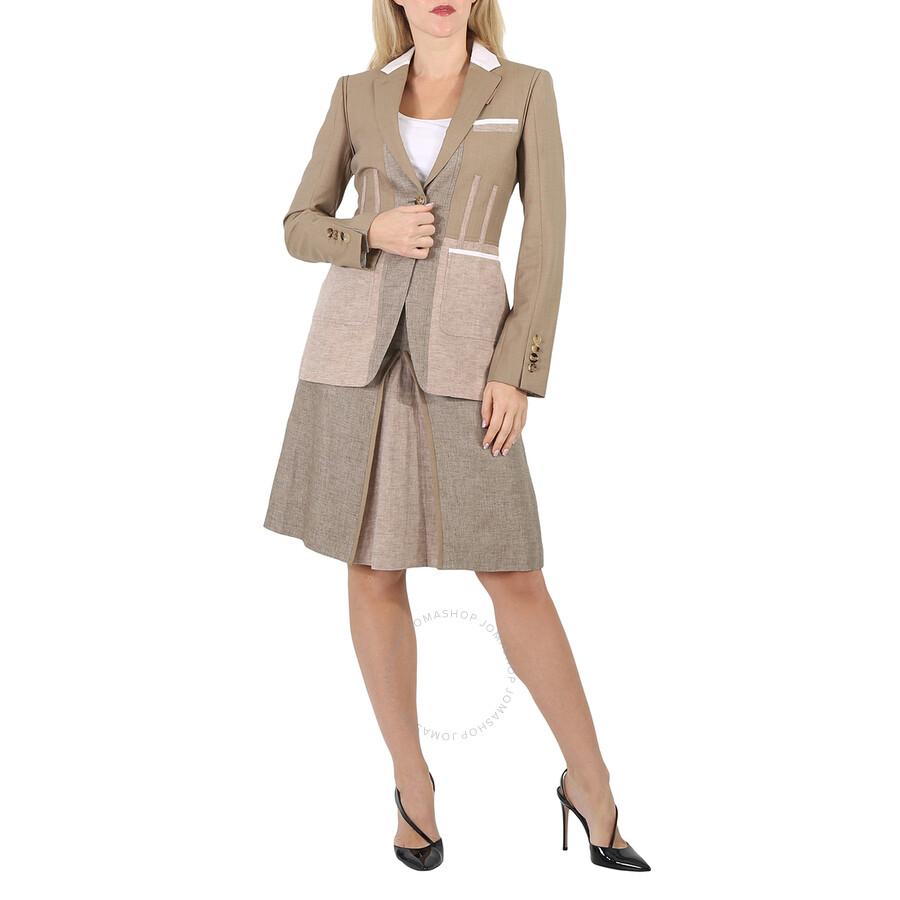 Burberry Ladies Pecan Melange Tape Detail Mix Media Blazer