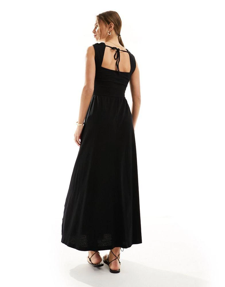 ASOS ASOS DESIGN square neck midi sundress with button detail in black 2