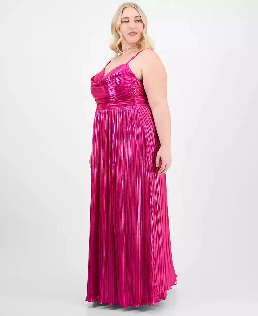 City Studios Trendy Plus Size Pleated Metallic Sleeveless Gown 3