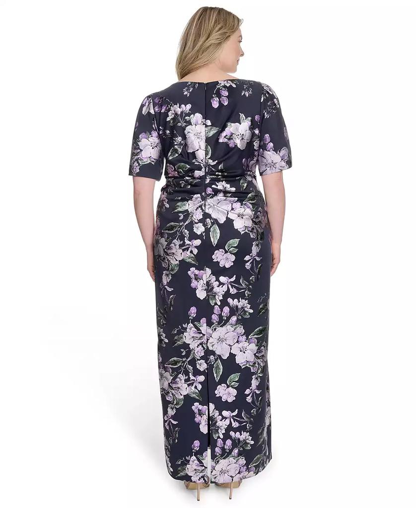 Jessica Howard Plus Size Printed Boat-Neck Gown