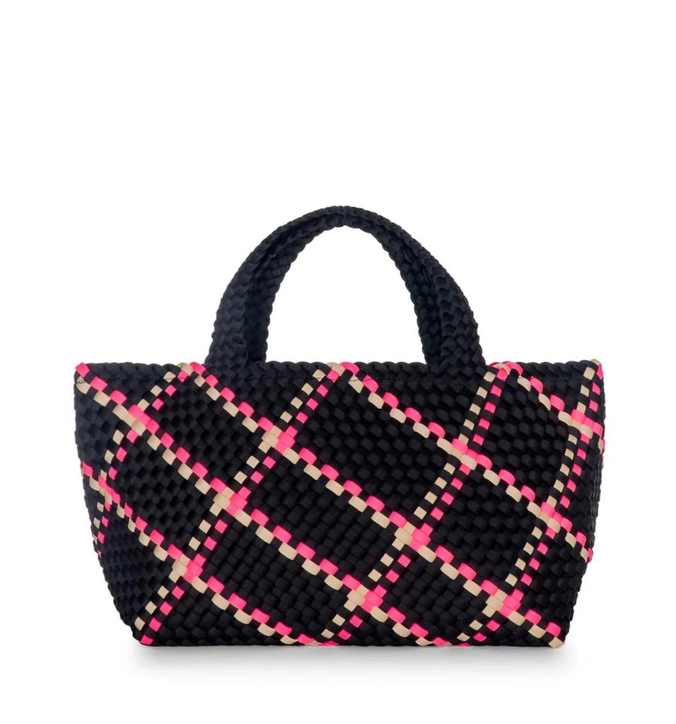 HAUTE SHORE Women's Bobbi Woven Tote Bag In Monaco - Black/hot Pink/beige