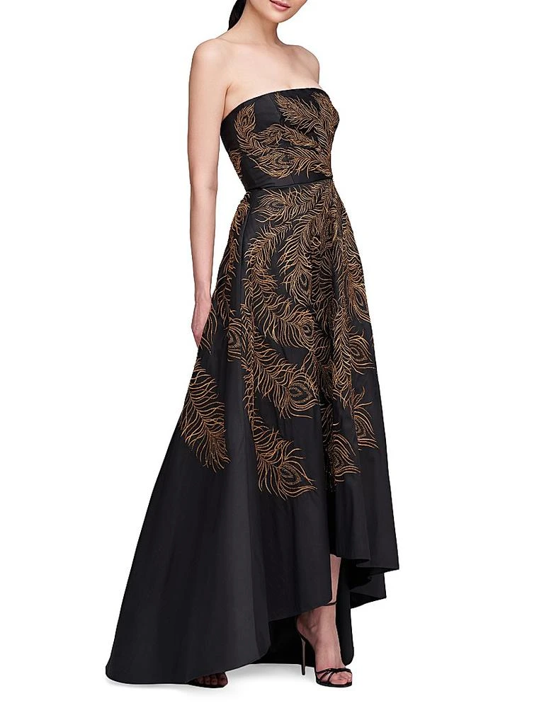 Theia Erica Feather-Embroidered Strapless Gown 3