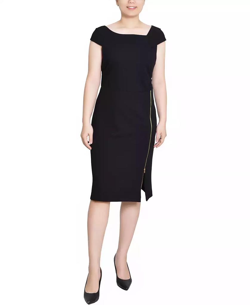NY Collection Petite Cap Sleeve Exposed Zipper Dress