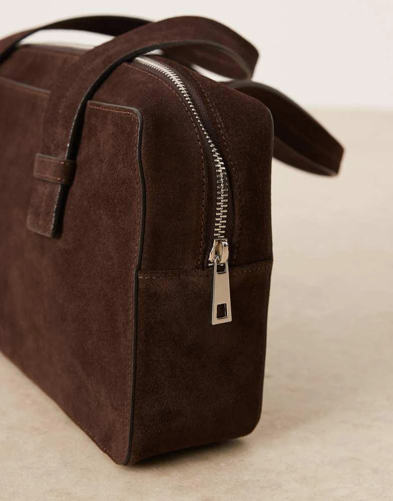 ASOS ASOS DESGN slim suede bowler bag in chocolate 2