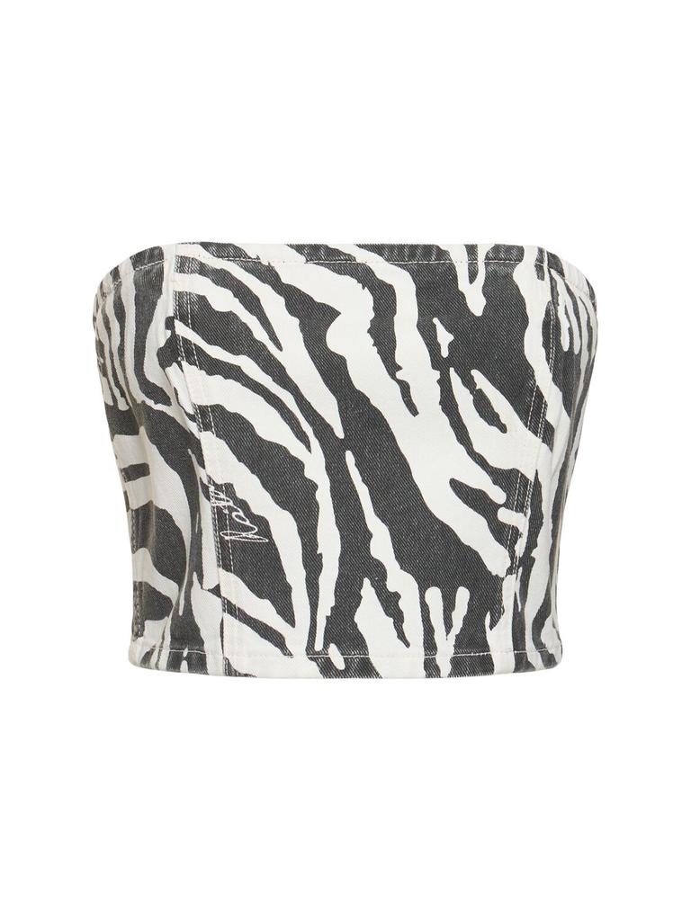 ROTATE Emili Zebra Print Organic Denim Tube Top