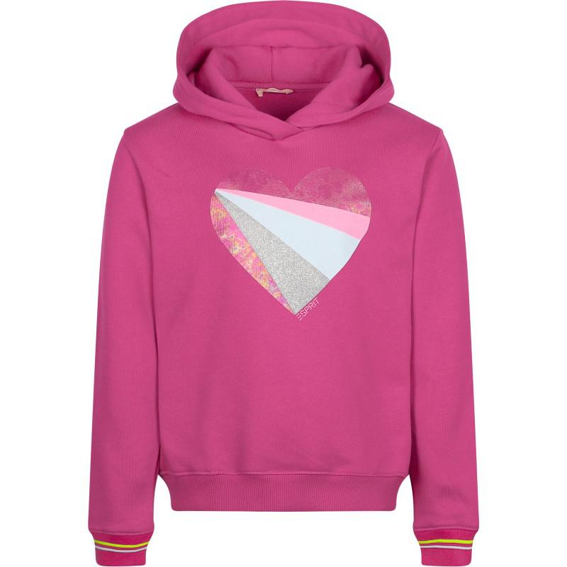 Esprit Glitter love heart hoodie in pink