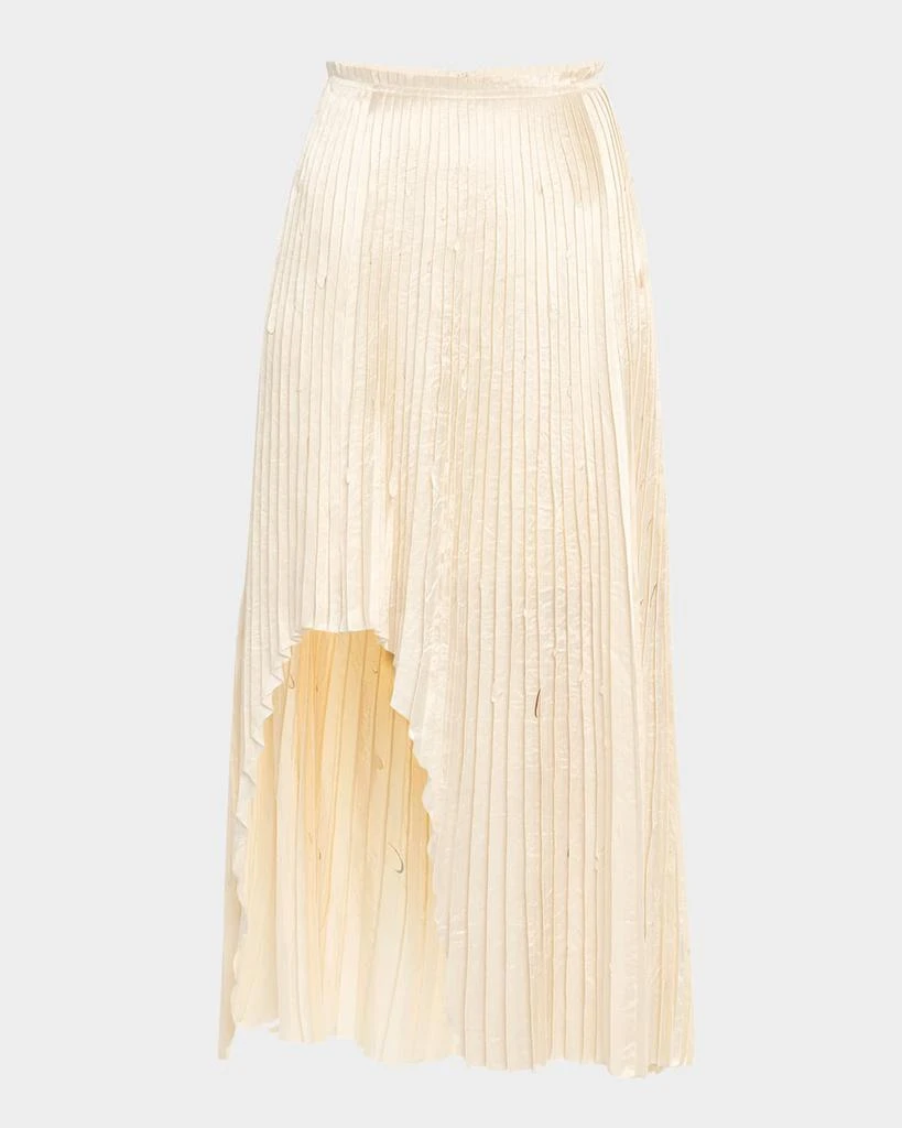 Shop Pleated Crinkle Satin High-Low Skirt on Sale at BeyondStyle
