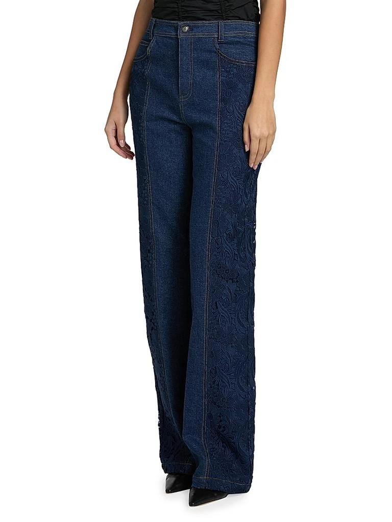 Cinq à Sept Francine Denim-Lace Wide-Leg Jeans 4