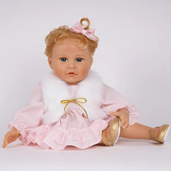 Karen Scott Paradise Galleries  Reborn Baby Doll, Karen Scott Designer's Doll Collections, Made in Soft Touch Vinyl with Pink Ruffled Dress with matching pantaloons 6