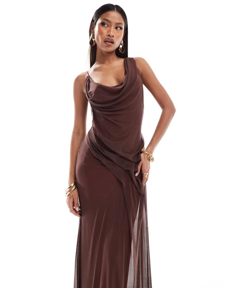 ASOS ASOS DESIGN mesh seam detail strappy cami maxi dress in brown with contrast lining 3