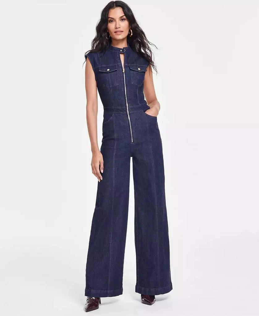 INC International Women's Wide-Leg Denim Jumpsuit, Created for Macy's 1