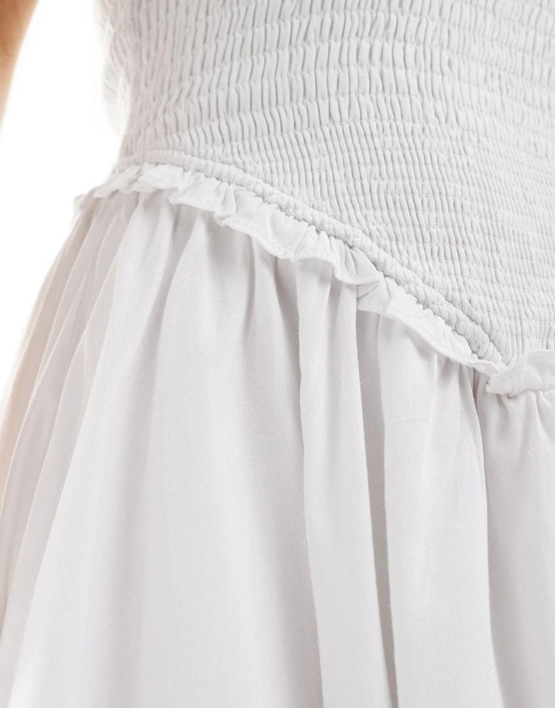 Glamorous Glamorous drop waist shirred mini dress in white 2