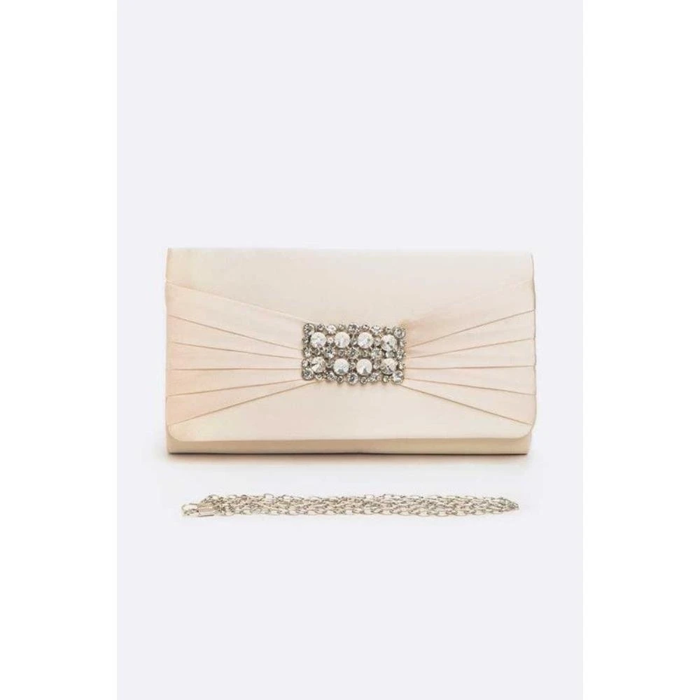 FASHNZFAB Crystal Accent Satin Pleated Clutch Bag 3