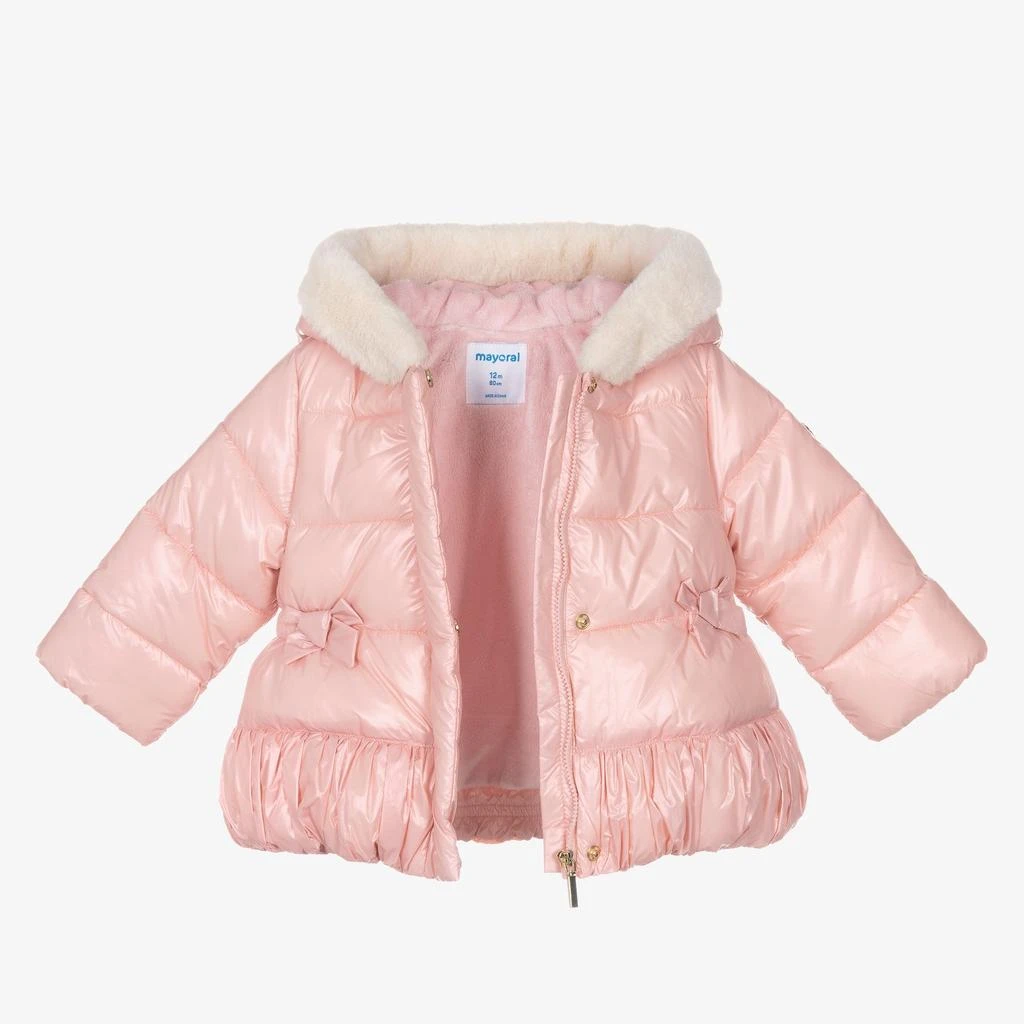 MAYORAL Pink Bow Hooded Puffer Jacket 4