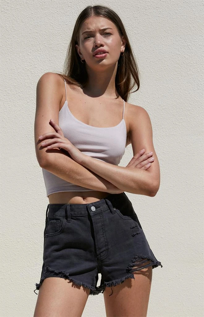 PacSun Black Ripped High Waisted Denim Festival Shorts 2