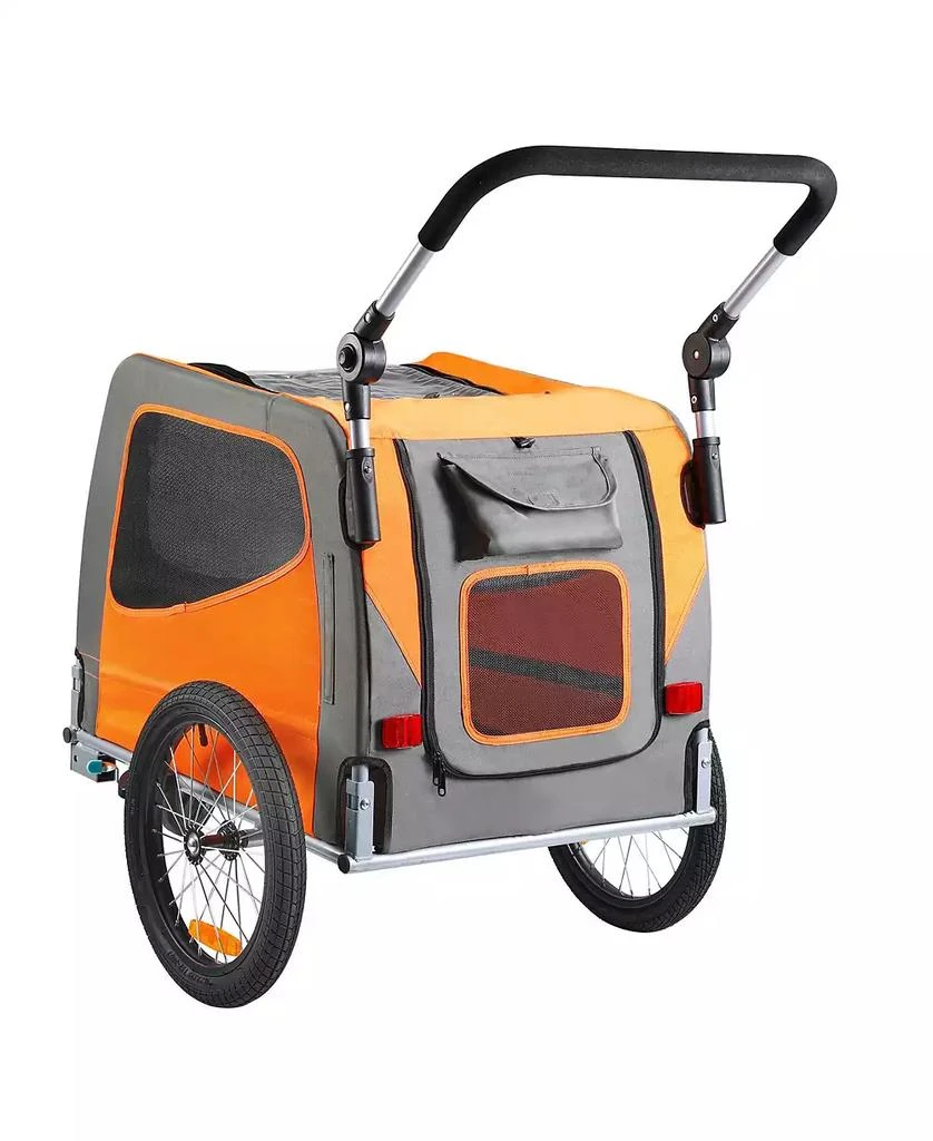 SUGIFT Dog Bike Trailer 2-in-1 Pet Stroller Carrier 66 LB Capacity Orange Gray