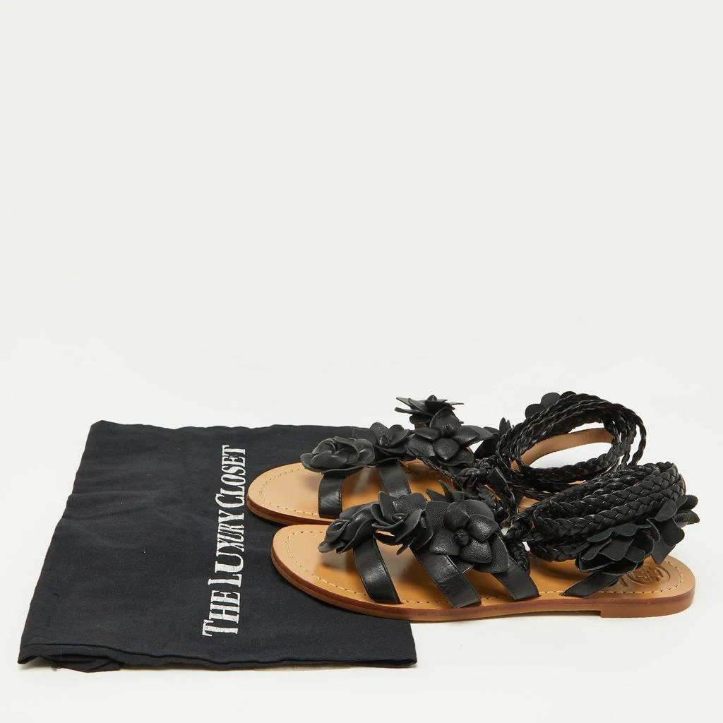 Tory Burch Tory Burch Black Leather Blossom Floral Embellished Flat Gladiator Sandals Size 37 9