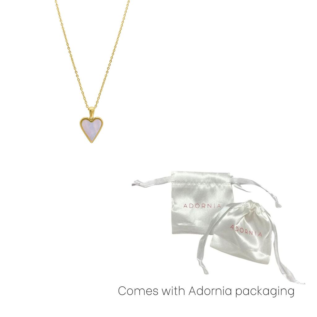 ADORNIA Tarnish Resistant 14k Gold Plated White Mother of Pearl Heart Necklace