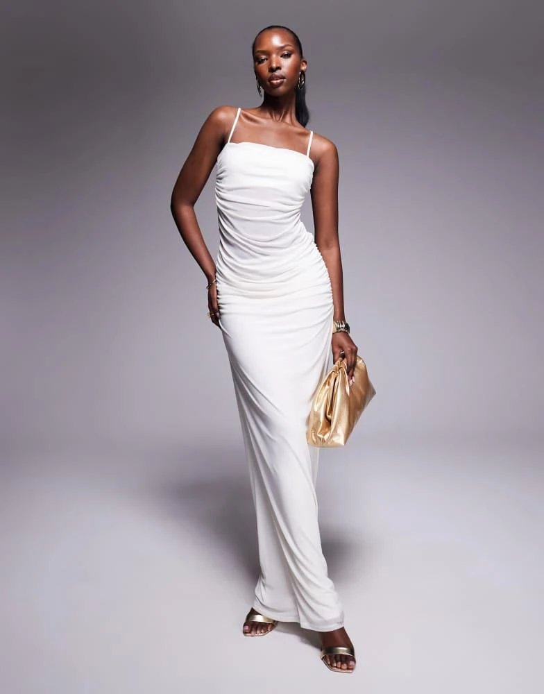 knee length dresses for ladies Trina Mesh Ruched Midi Dress – Retrofete