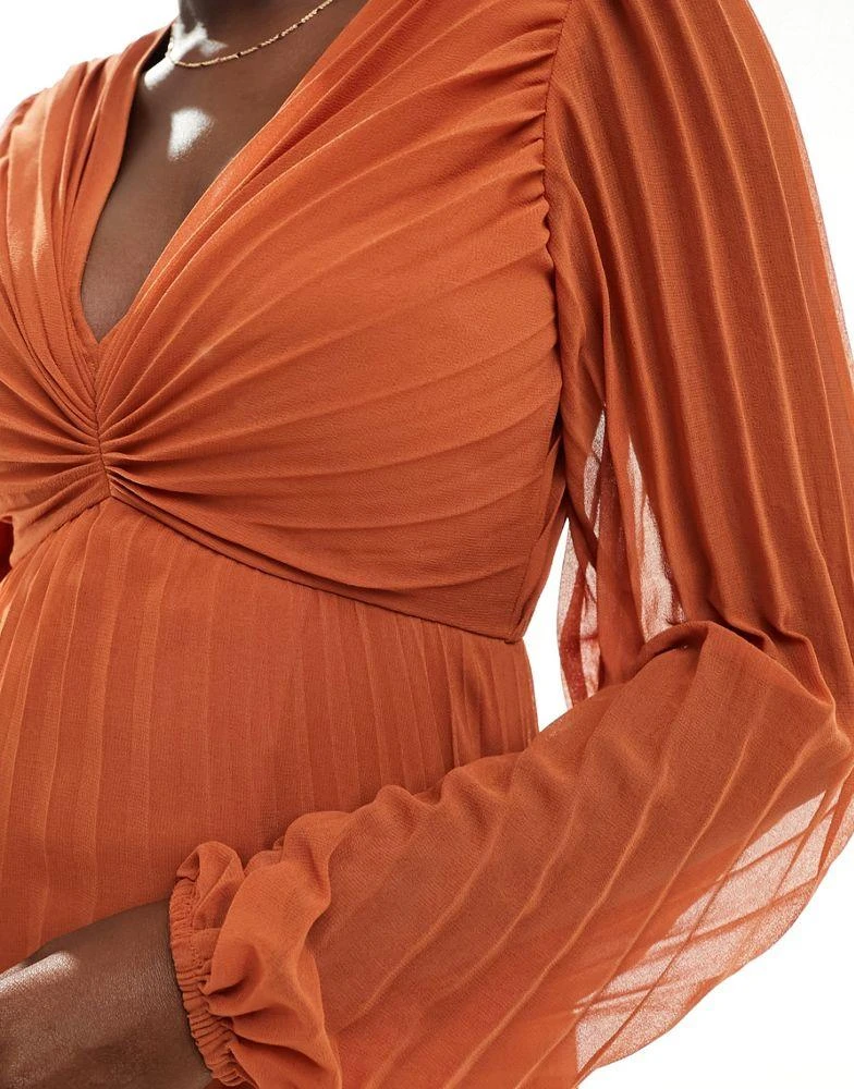 ASOS ASOS DESIGN pleated bodice plunge neck midi dress in rust 2