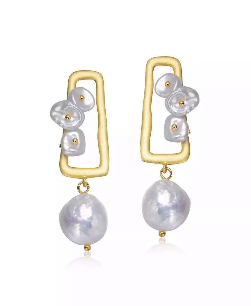 Genevive Beautiful Sterling Silver 14K Gold Plated 14-15MM Genuine Freshwater Pearl Drop Earrings 2