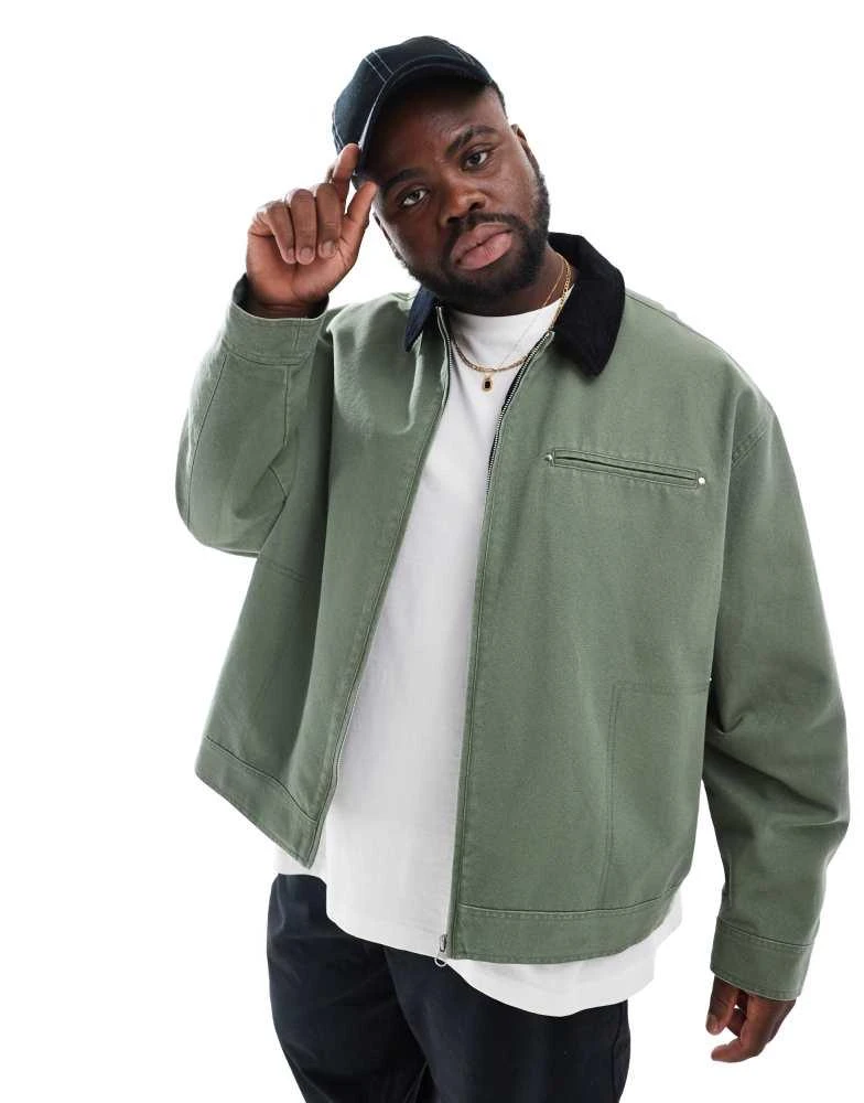 ASOS ASOS DESIGN harrington jacket with cord collar in khaki - KHAKI 2