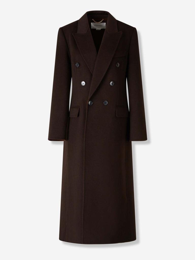 コート VICTORIA BECKHAM BROWN DOUBLE-BREASTED COAT Wool-blend coat in brown - Victoria Beckham | Mytheresa