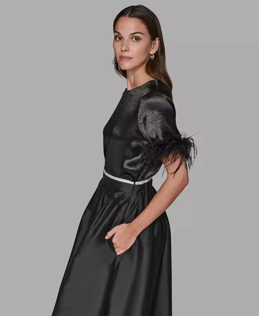 Karl Lagerfeld Paris Women
s Crewneck Feather Trim Top 3