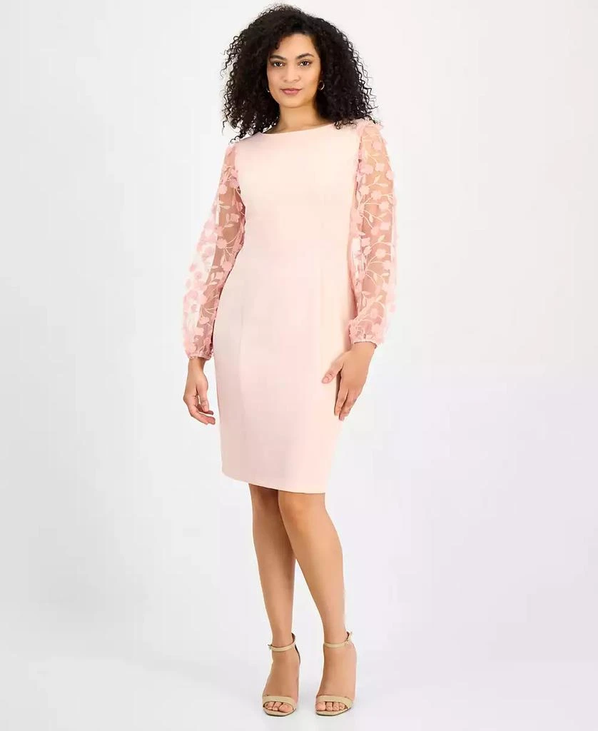 Connected Petite Sheer-Sleeve Appliqu Sheath Dress - Dusty Rose - 8P Connected Petite Sheer-Sleeve Appliqu Sheath Dress - Dusty Rose - 8P