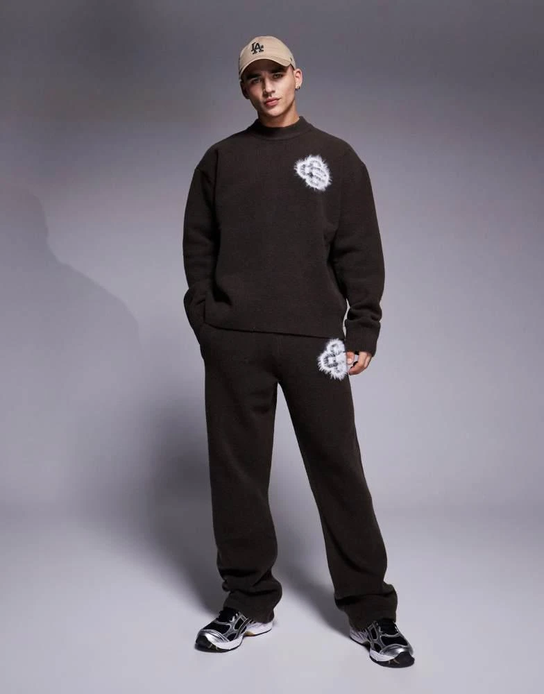 The Couture Club The Couture Club co-ord fluffy knit emblem jumper in brown 2