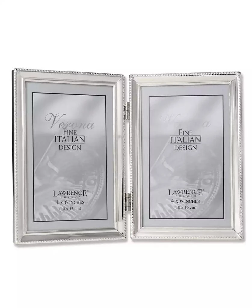 Lawrence Frames Polished Silver Plate Hinged Double Picture Frame - Bead Border Design - 4" x 6"