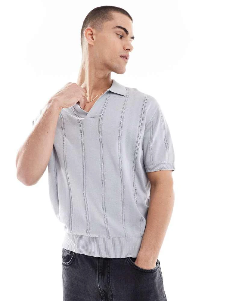 Bershka Bershka knitted polo shirt in blue 1
