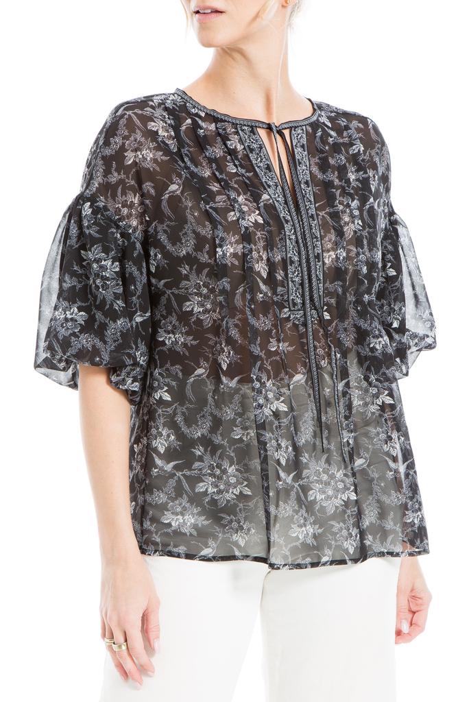 Max Studio Puff Sleeve Pintuck Top