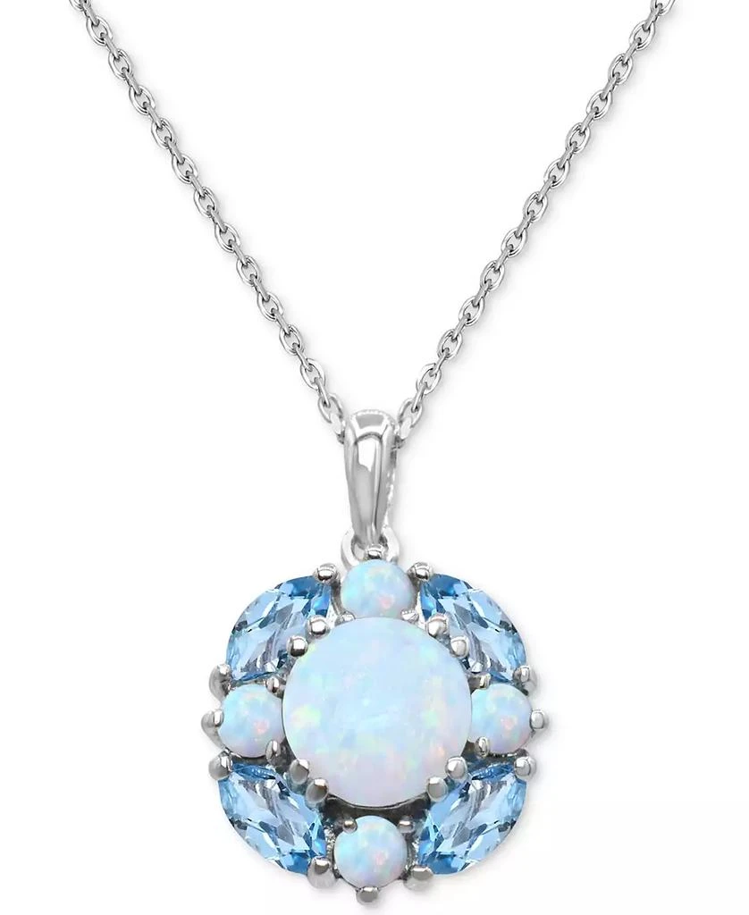 Macy
s Lab Grown Opal (1-1/5 ct. t.w.) 
Swiss Blue Topaz (1-1/5 ct. t.w.) Cluster 18" Pendant Necklace in Sterling Silver (Also in Multi-Gemstone)