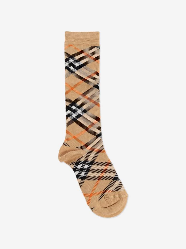 Burberry Kids Check Cotton Blend Socks in Beige 1