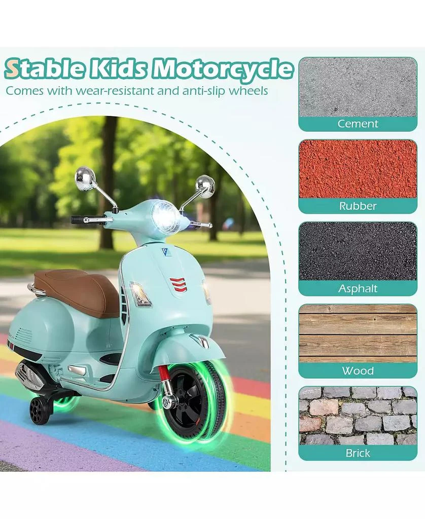 Mecale 12V Kids Electric Motorcycle Licensed VESPA with Music and Training 5