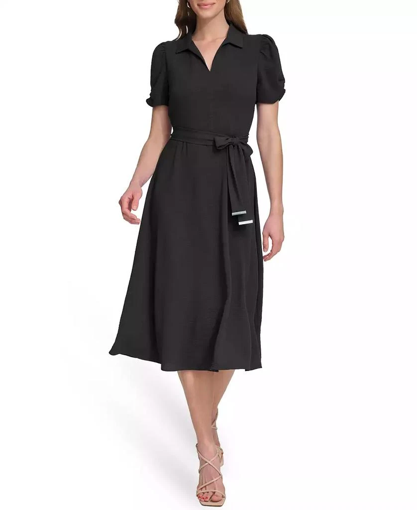 DKNY Women's Tie-Waist Point Collar A-Line Dress 1