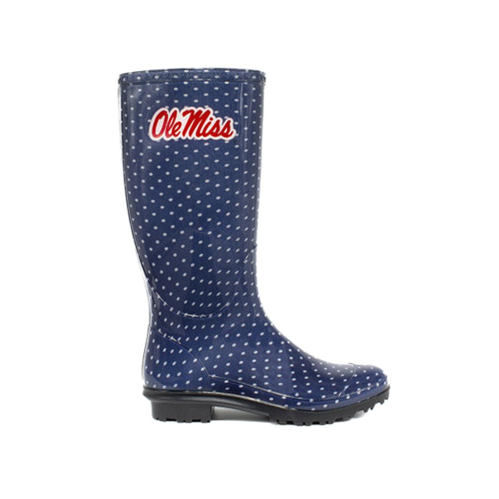 Gameday Boots University of Mississippi Polka Dot Round Toe Rain Boots