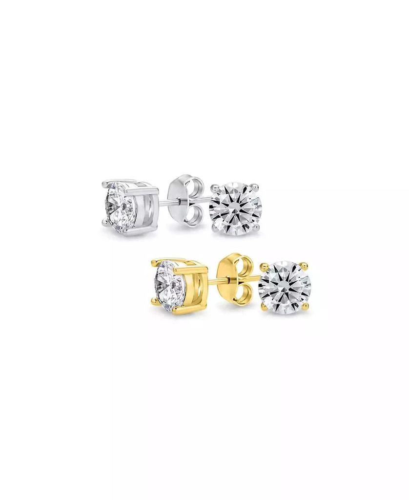 Bling Jewelry Set of 2 Round Solitaire CZ Cubic Zirconia Stud Earrings Gold Plated .925 Sterling Silver 5-10MM