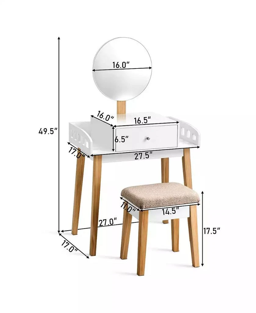Volenca 2-Pc. Wood Mirror Vanity Dressing Table Set with Drawer 3