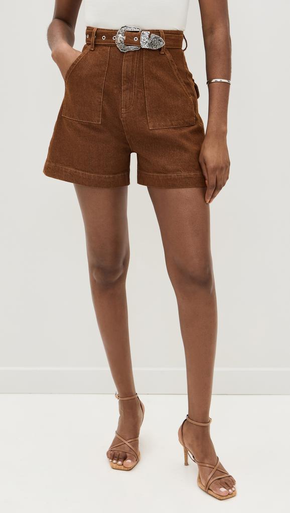Marques Almeida Brown Denim Shorts With Embellishment Belt