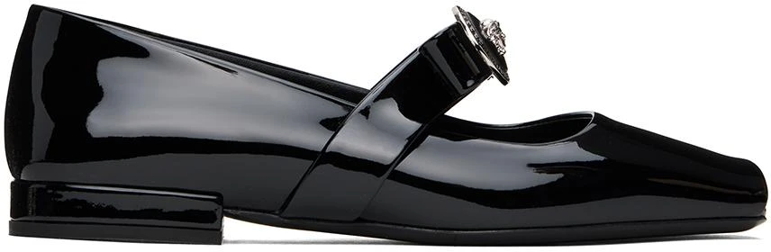 Versace Black Gianni Ribbon Open Patent Ballerina Flats 1