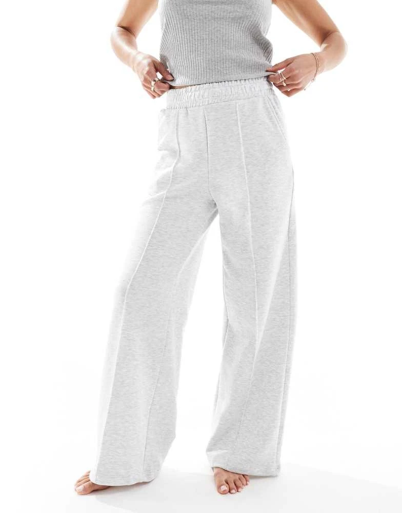 Bershka Bershka Petite wide leg joggers in grey marl 2