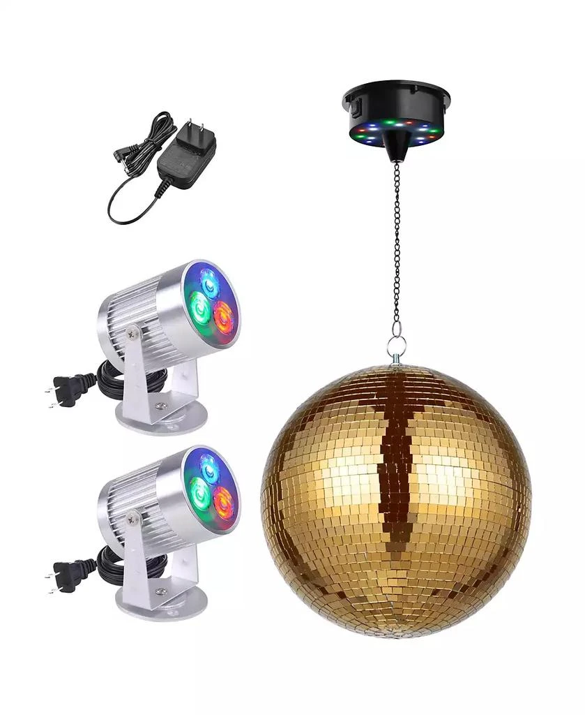 Yescom 12" Party Mirror Ball w/ 2 RGB Spotlights Rotating Motor Dance Club Event