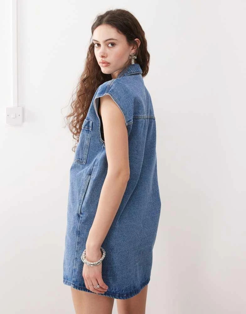Noisy May Noisy May sleeveless denim mini dress in mid blue wash 4