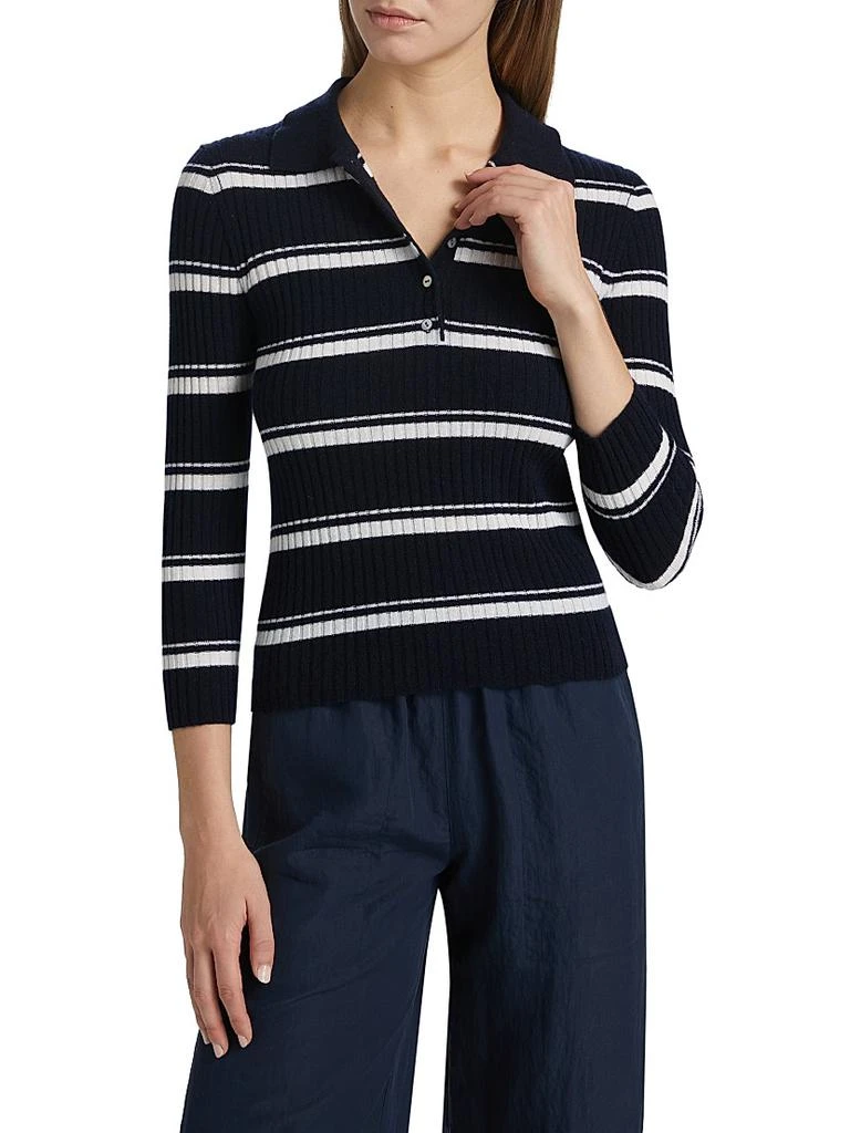 Vince Cashmere-Silk Striped Polo Top 3