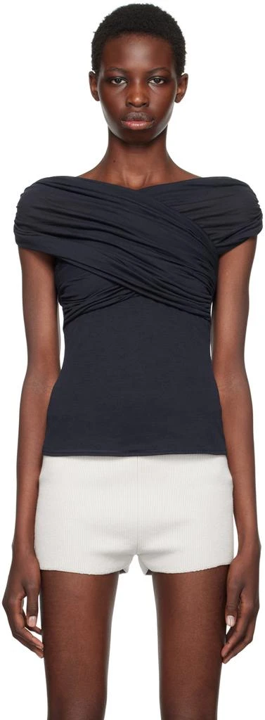 AMI Navy Draped Blouse 1