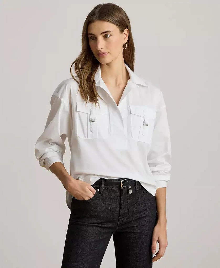 Ralph Lauren Women
s Buckle-Trim Cotton-Blend Shirt 1